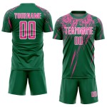 Custom Kelly Green Soccer Uniform Jersey Sublimation Pink-White
