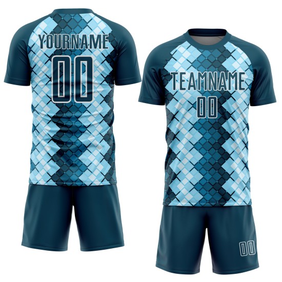 Sublimation Custom Geometric Shapes Jersey Uniform Soccer Navy Blue US White