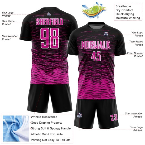 Jersey Line Pink-White Deep Custom Black Soccer Uniform Sublimation