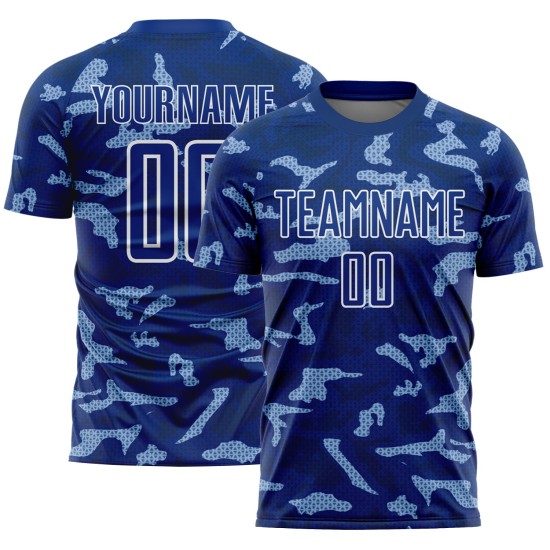 White Shapes Sublimation Custom Jersey Royal Geometric Uniform Soccer White Shapes Sublimation Custom Jersey Royal Geometric Uniform Soccer