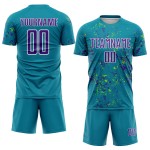 Uniform Soccer Jersey Abstract Art Teal Green Sublimation Purple-Neon Custom Fragment