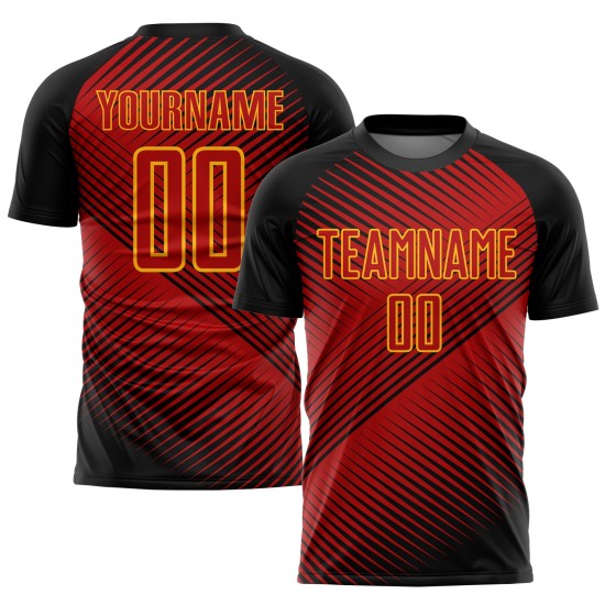 Jersey Black-Yellow Uniform Soccer Sublimation Custom Red