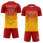 Custom Red-White Uniform Gold Jersey Soccer Sublimation