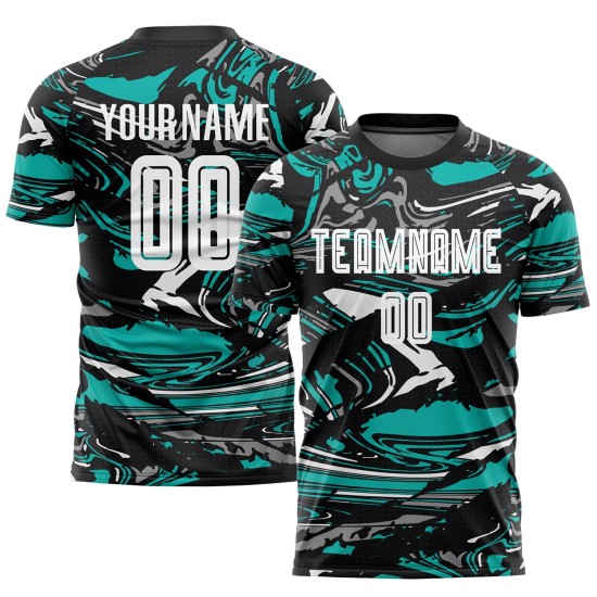 Jersey Uniform White-Aqua Sublimation Soccer Custom Figure