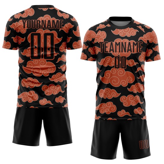 Orange Black Custom Uniform Soccer Pattern Sublimation Cloud Jersey