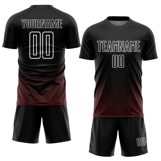 Custom Black Red-White Uniform Jersey Sublimation Soccer Lines Geometric