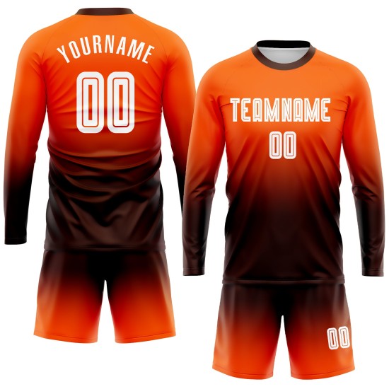 Sublimation Soccer Fade Uniform Sleeve White-Brown Orange Custom Jersey Long Fashion