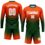 Soccer Orange Sleeve Fade Long Uniform Fashion Jersey White-Green Sublimation Custom Soccer Orange Sleeve Fade Long Uniform Fashion Jersey White-Green Sublimation Custom