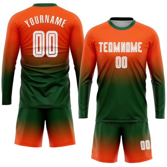 Soccer Orange Sleeve Fade Long Uniform Fashion Jersey White-Green Sublimation Custom Soccer Orange Sleeve Fade Long Uniform Fashion Jersey White-Green Sublimation Custom