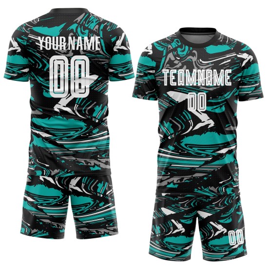 Jersey Uniform White-Aqua Sublimation Soccer Custom Figure