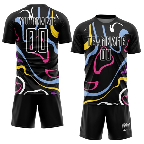Jersey Sublimation White Black Uniform Shapes Custom Fluid Soccer