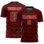 Red Uniform Jersey Custom Soccer Black-White Shapes Sublimation Geometric Red Uniform Jersey Custom Soccer Black-White Shapes Sublimation Geometric