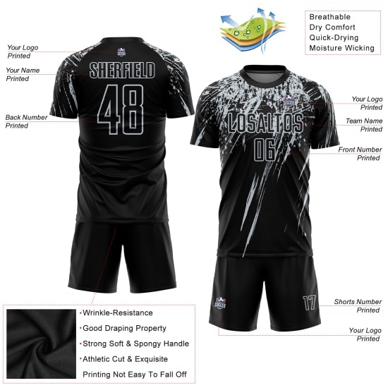 Custom Sublimation Silver Soccer Jersey Uniform Black