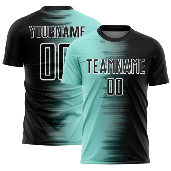 Gradient Custom Jersey Ice Line Soccer Black Blue-White Uniform Sublimation