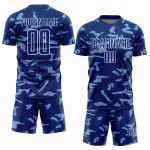 White Shapes Sublimation Custom Jersey Royal Geometric Uniform Soccer White Shapes Sublimation Custom Jersey Royal Geometric Uniform Soccer