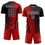 Black-White Soccer Custom Uniform Red Jersey Lines Sublimation