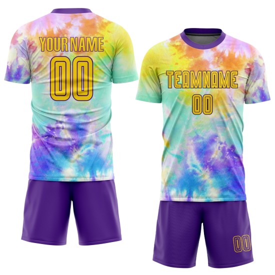 Uniform Soccer Custom Tie Dye Gold-Purple Jersey Sublimation