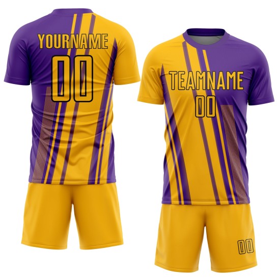 Gold Sublimation Custom Jersey Lines Uniform Purple-White Soccer