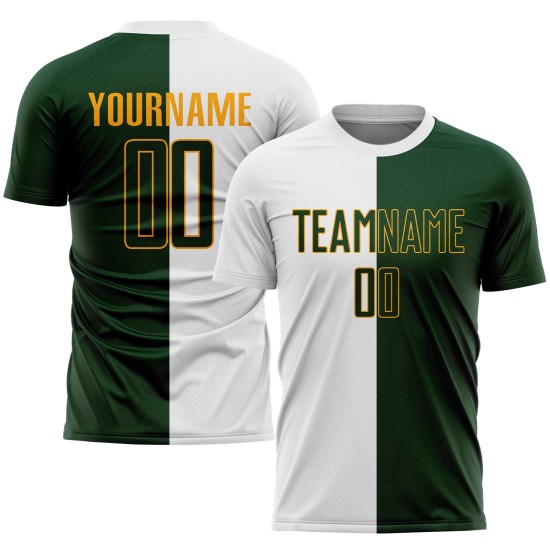 Green-Gold Split Soccer White Sublimation Uniform Fashion Jersey Custom