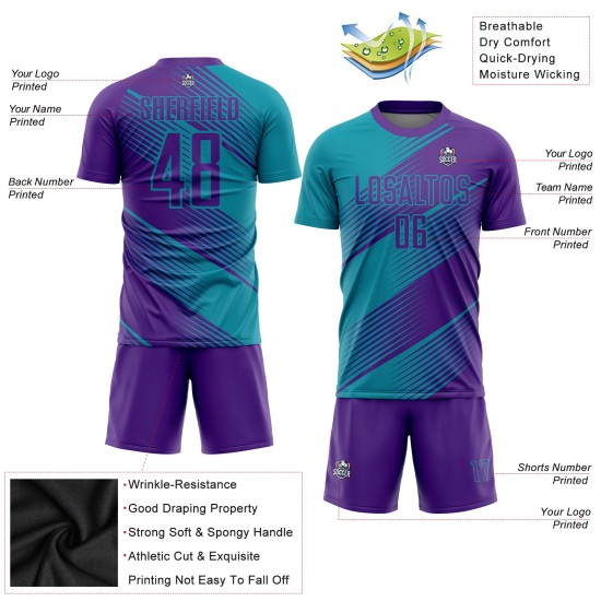 Custom Purple Sublimation Teal Soccer Jersey Uniform Custom Purple Sublimation Teal Soccer Jersey Uniform