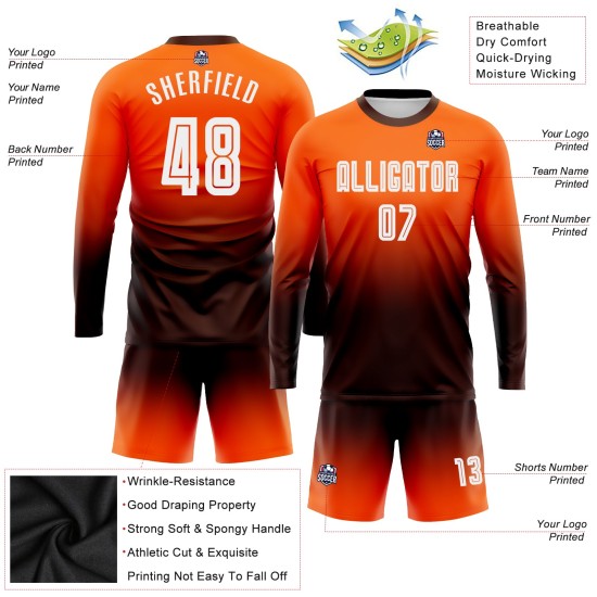 Sublimation Soccer Fade Uniform Sleeve White-Brown Orange Custom Jersey Long Fashion