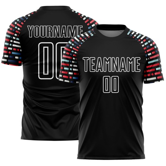 Soccer Geometric Custom Black Jersey Sublimation Uniform Shapes White