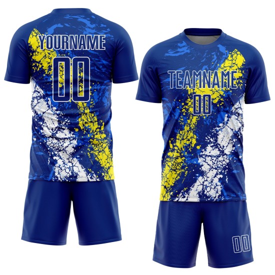Jersey Art Uniform Yellow-White Sublimation Splatter Custom Light Royal Dripping Soccer