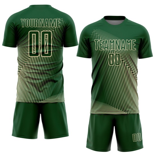 Cream Green Lines Jersey Uniform Sublimation Soccer Custom