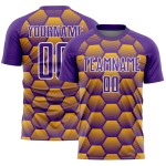 Pattern Gold-White Custom Jersey Purple Sublimation Uniform Hexagons Soccer Pattern Gold-White Custom Jersey Purple Sublimation Uniform Hexagons Soccer