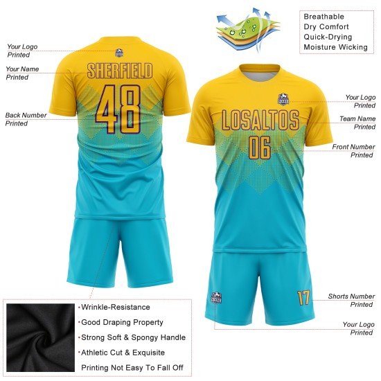 Soccer Jersey Uniform Blue Sublimation Custom Lakes Gold-Purple