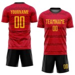 Gold-Black Soccer Uniform Sublimation Custom Red Jersey