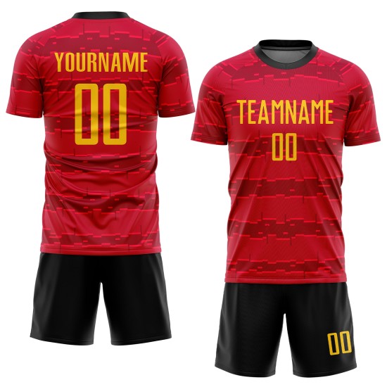 Gold-Black Soccer Uniform Sublimation Custom Red Jersey
