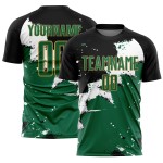 Kelly Uniform Sublimation Soccer Jersey Green-Old Black Spalsh Custom Gold