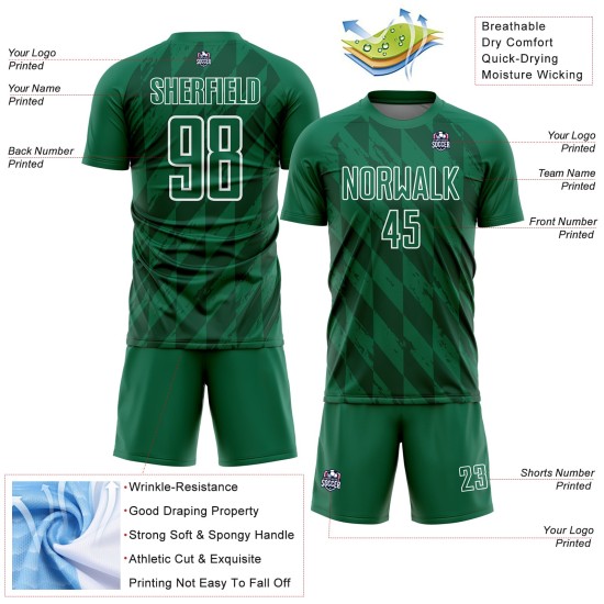 Uniform Shapes Green Custom Kelly Sublimation Jersey Geometric Soccer White Uniform Shapes Green Custom Kelly Sublimation Jersey Geometric Soccer White