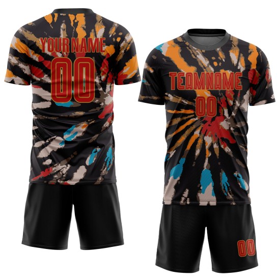 Dye Tie Custom Uniform Red-Old Sublimation Jersey Gold Soccer