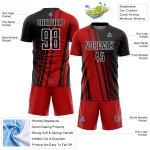 Black-White Soccer Custom Uniform Red Jersey Lines Sublimation