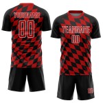 Black Print Soccer Custom Rhombus Sublimation Red-White Uniform Jersey Black Print Soccer Custom Rhombus Sublimation Red-White Uniform Jersey