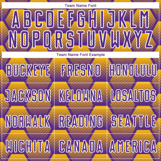 Pattern Gold-White Custom Jersey Purple Sublimation Uniform Hexagons Soccer Pattern Gold-White Custom Jersey Purple Sublimation Uniform Hexagons Soccer