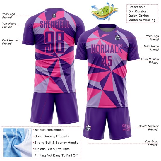 Geometric Custom Jersey Purple Pink Pattern Soccer Uniform Sublimation