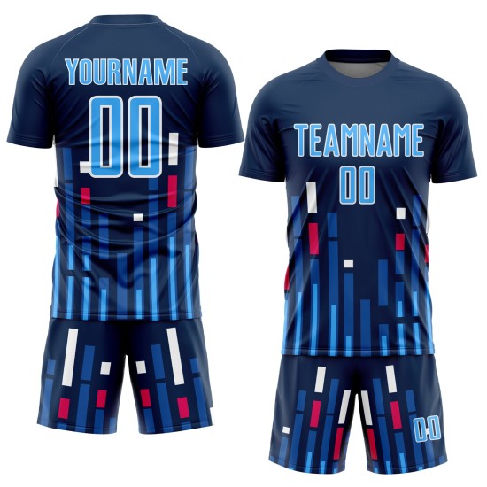 Lines Soccer US Sky Blue-White Blue Custom Sublimation Uniform Navy Jersey