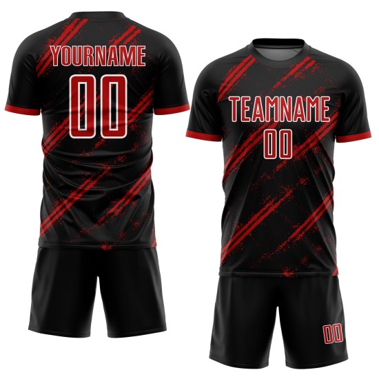 Jersey Sublimation Black Soccer Uniform Red-White Custom