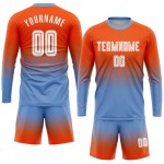 Orange Jersey Custom Uniform Soccer Fashion Sublimation Fade Sleeve White-Light Blue Long